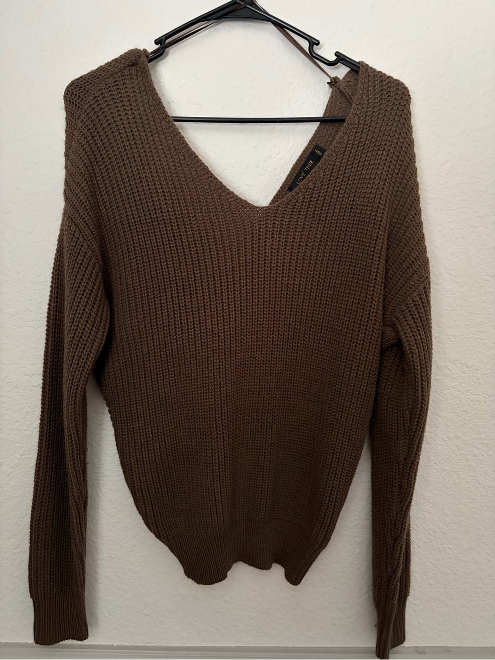 Love Tree Chocolate Brown V-Neck Knit Sweater